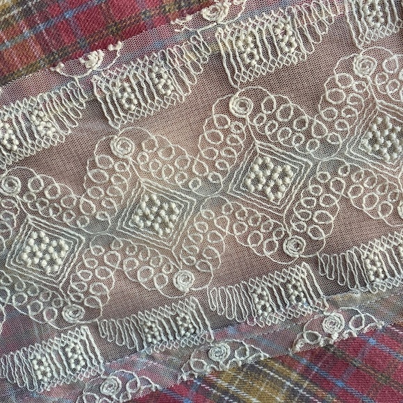 Oli & Hali Plaid Lace Patchwork Long Sleeve Flannel Shirt Shacket Small - Picture 11 of 16